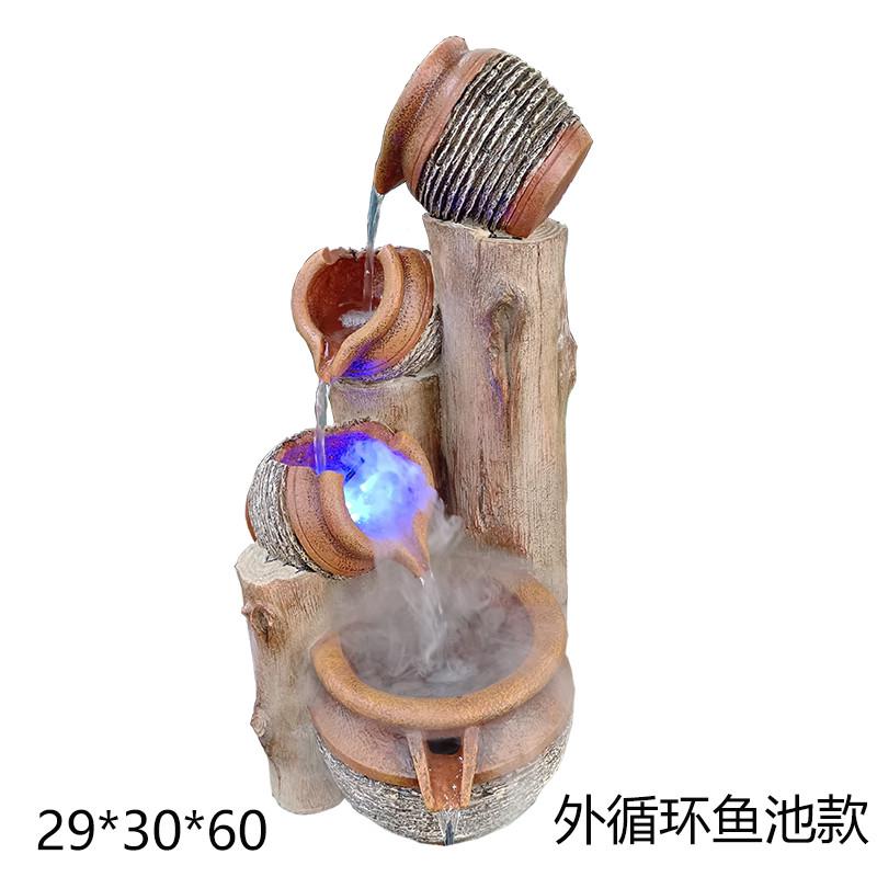 装饰水循环鱼池氧庭院新q款陶罐家居摆件流水增阳台鱼缸树桩造景
