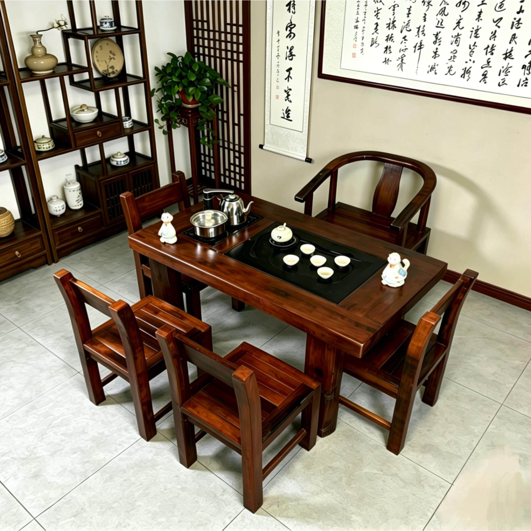 老船木一体茶桌功夫茶台实木家俱沉船木阳台客厅简约茶几桌椅组合