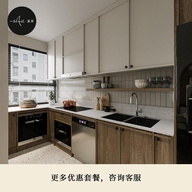 溪岸现代轻奢橱柜小户型厨房橱柜L型橱柜定做石英石台面厨柜装修