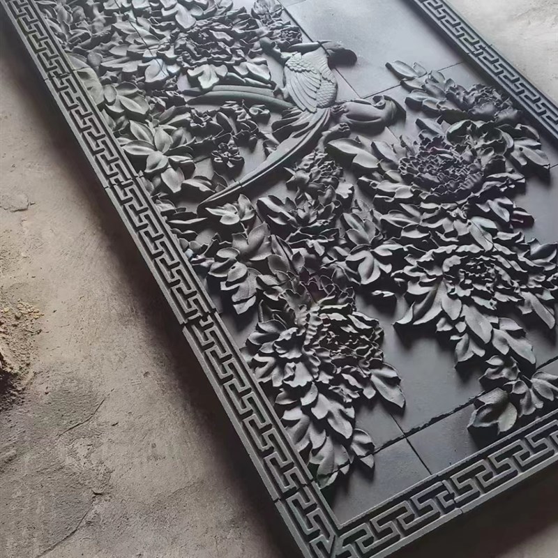 砖雕浮雕挂件 花开富贵仿古影壁F照壁装饰 长方形仿古砖雕