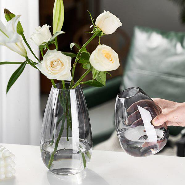 新款小口玻璃花瓶透明轻奢客厅酒店插花玫瑰百合鲜花装饰花器摆件