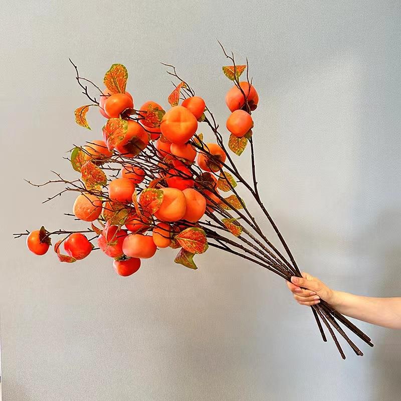 柿子仿真花婚庆道具摆件仿真枝水果礼物装饰品假柿子客厅家居花束