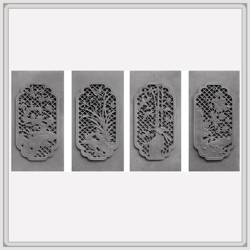 中式彷古砖雕外墙浮n雕壁画青砖精雕图渔樵耕读背景墙装饰梅兰竹