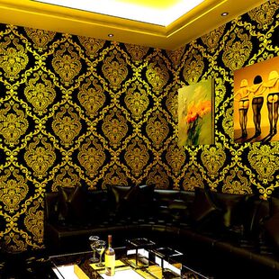 大士革马金色家用3D立体欧式卧室客厅壁纸工程刷胶墙纸奢华背景墙