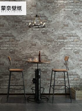 仿古砖砖纹块做旧墙纸工业风壁纸水泥仿店铺装修复古灰色文化砖砖