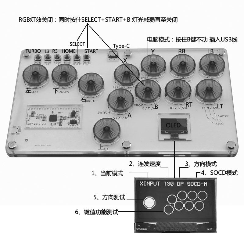 格斗键盘HITBOX树莓派SKY2040后覆盖式SOCD手机街霸