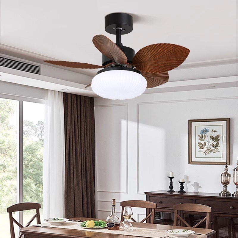 奶油中古26寸变频迷你小风扇 复古餐厅卧室咖啡厅 智能静音电扇灯