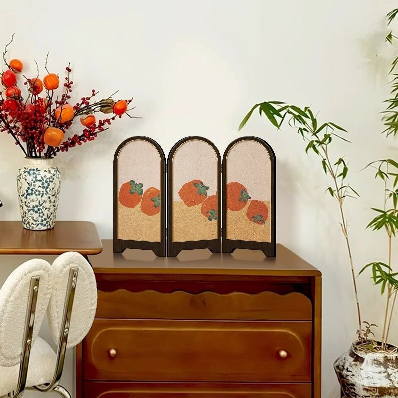 中古风客厅桌面摆件屏风装饰柿柿如意覆古客厅电视柜玄关置物架