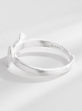 原创S925纯银拉丝磨砂折纸蝴蝶结戒指日系网红甜美少女心素圈指环