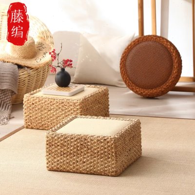 手工藤编蒲团坐垫地上家用客厅坐墩民宿茶道地板飘窗榻榻米圆方形