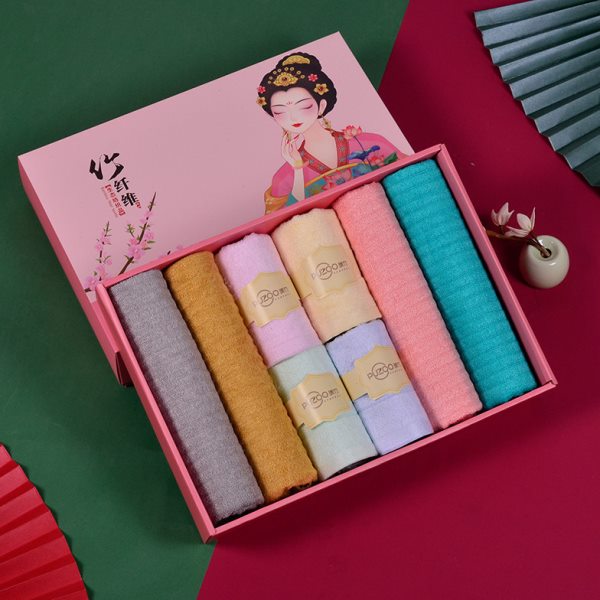 PUZOO璞竹竹纤维礼品《全家福·三》巾礼盒装随手礼回礼家庭装