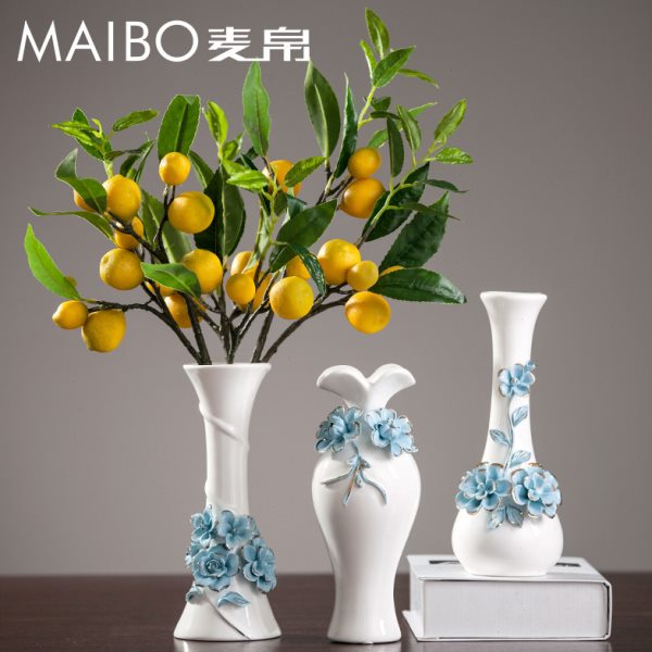 麦帛陶瓷小口径花瓶白色创意描金仿古花器客厅桌面插花装饰摆件