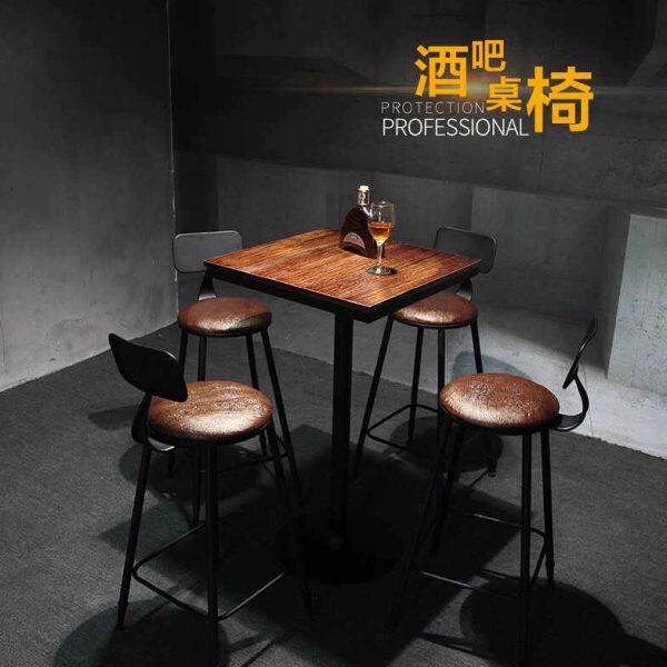 复古铁艺吧台椅酒吧吧椅高脚实木桌椅高脚凳吧台凳小圆桌圆形吧凳