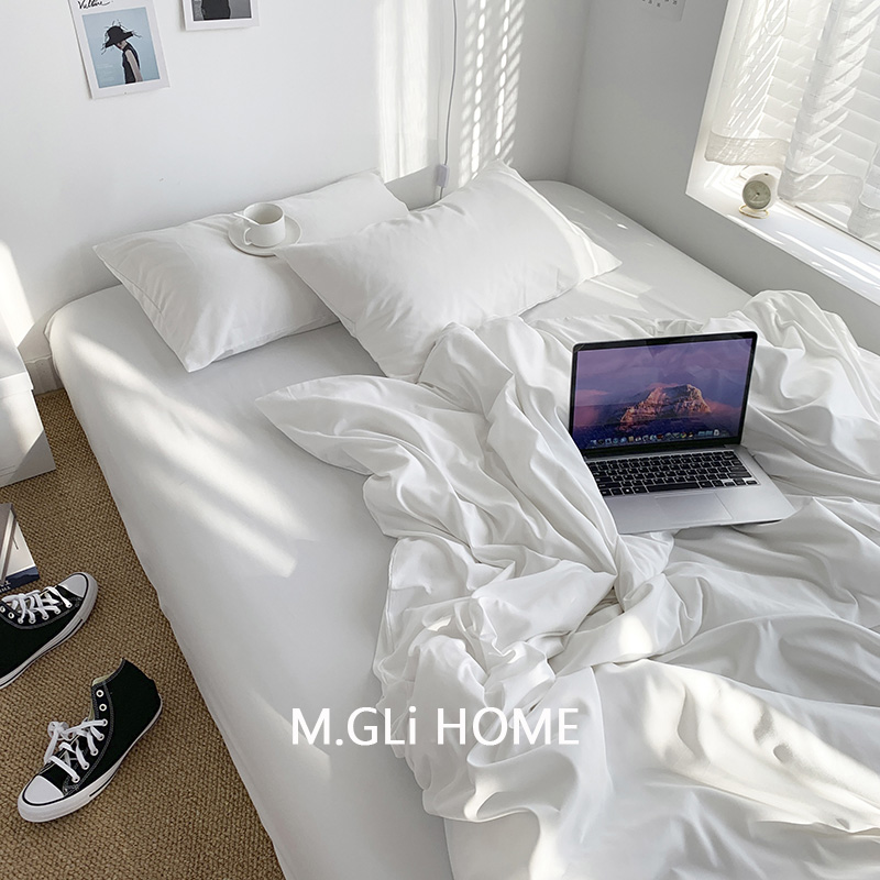 白色床单单件水洗棉纯色简约被套z被罩枕套2件套1.5米宿舍单人被