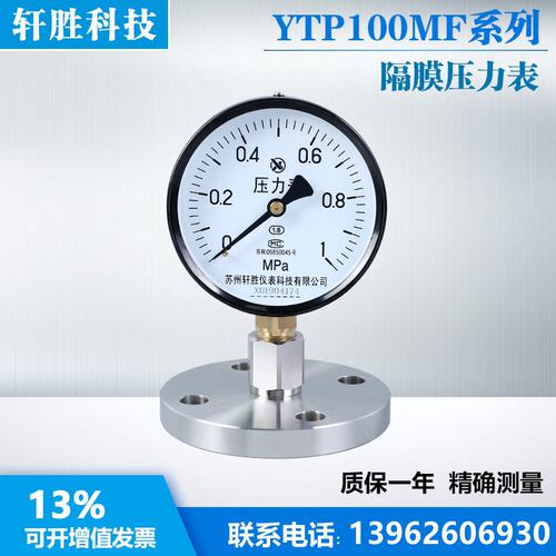YTP-100MF DN25 法兰隔膜压力表 HG20592不锈钢法兰隔膜式压力表