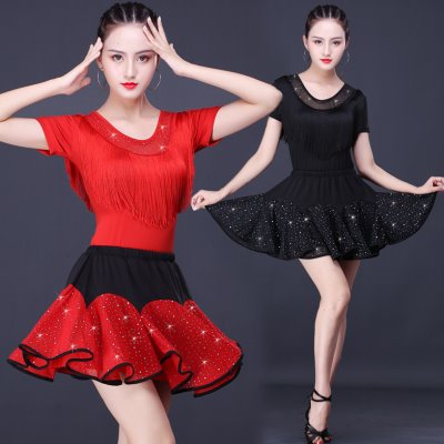 gcw广场舞服装拉丁舞服女夏新款短袖套装练功服表演服拉丁舞裙子