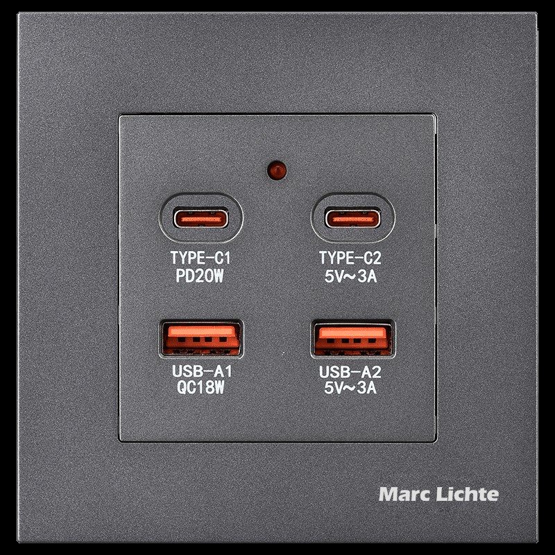 86型家用d20W快充插座四位S+E-C口20瓦220V转5V手机充电面板