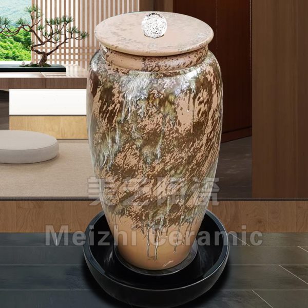 水系陶罐加湿摆件陶瓷喷水大花瓶水景观喷泉陶盆自动流水罐工艺品
