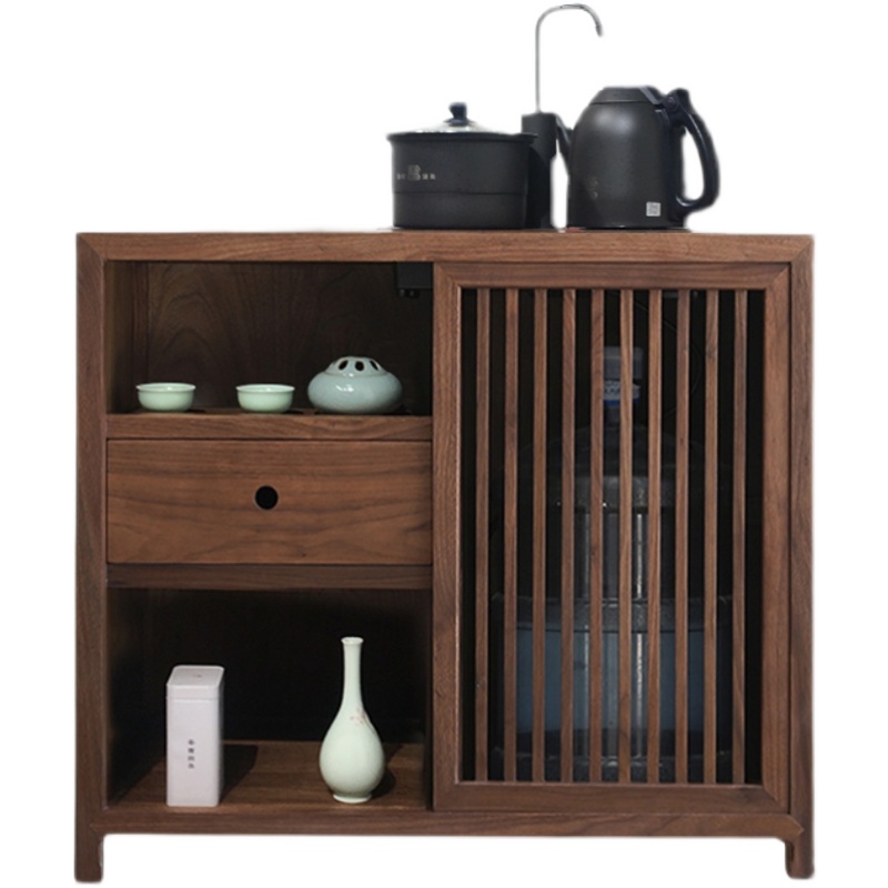 新中式茶水柜桶装水m 中式小型老榆木茶水柜下置水桶 实木茶水边