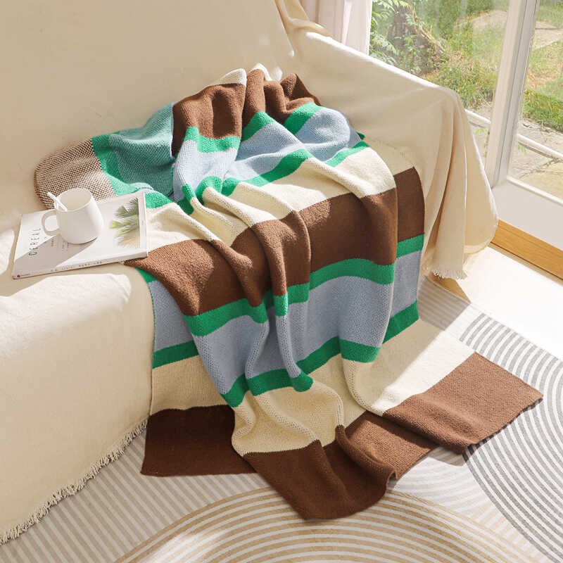 美拉德毛毯北欧办公室条纹盖毯民宿床尾J毯针织搭毯棕咖沙发毯简