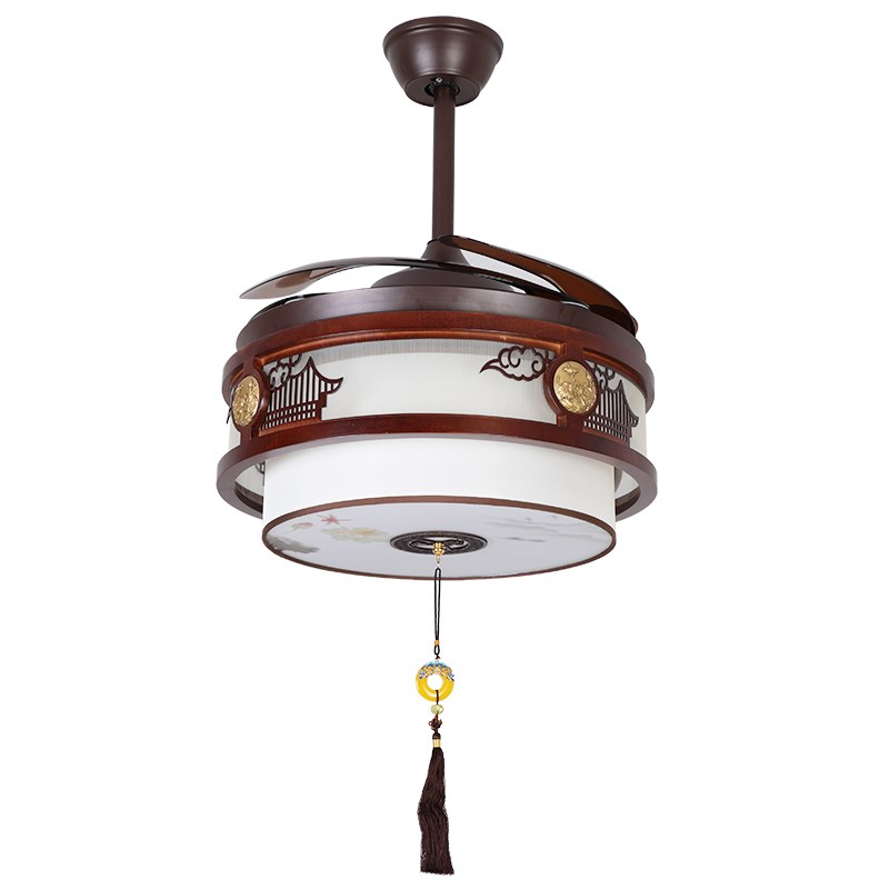 新中式风扇吊灯卧室客厅实木隐形家用中国风复古电扇X变频餐厅吊