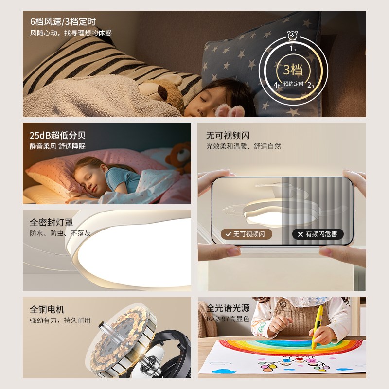 风扇灯餐厅一体吊扇灯法式奶油风中山灯具隐形N客厅电扇灯2024新