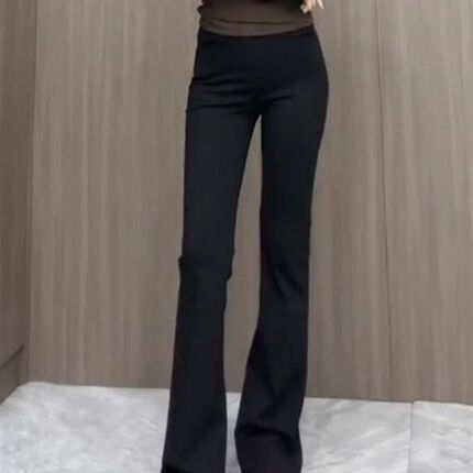 黑色裤子女2025新款夏季垂感高腰微喇裤女休闲西裤弹力显瘦喇叭裤