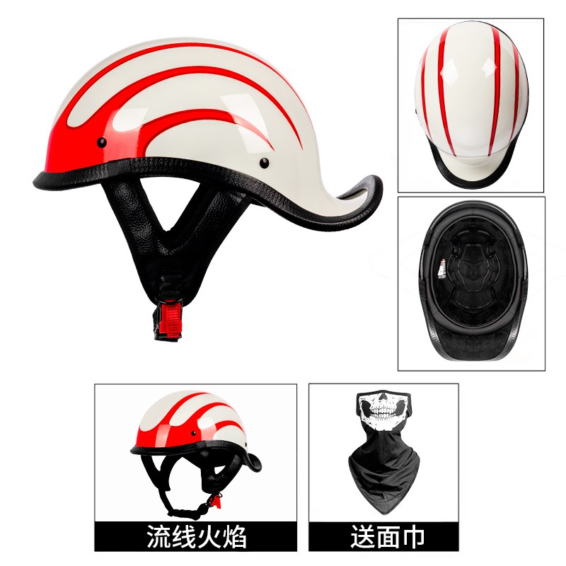 国标3C摩托电动车头盔男哈雷巡航瓢盔太子复古机车半盔女夏季翘盔