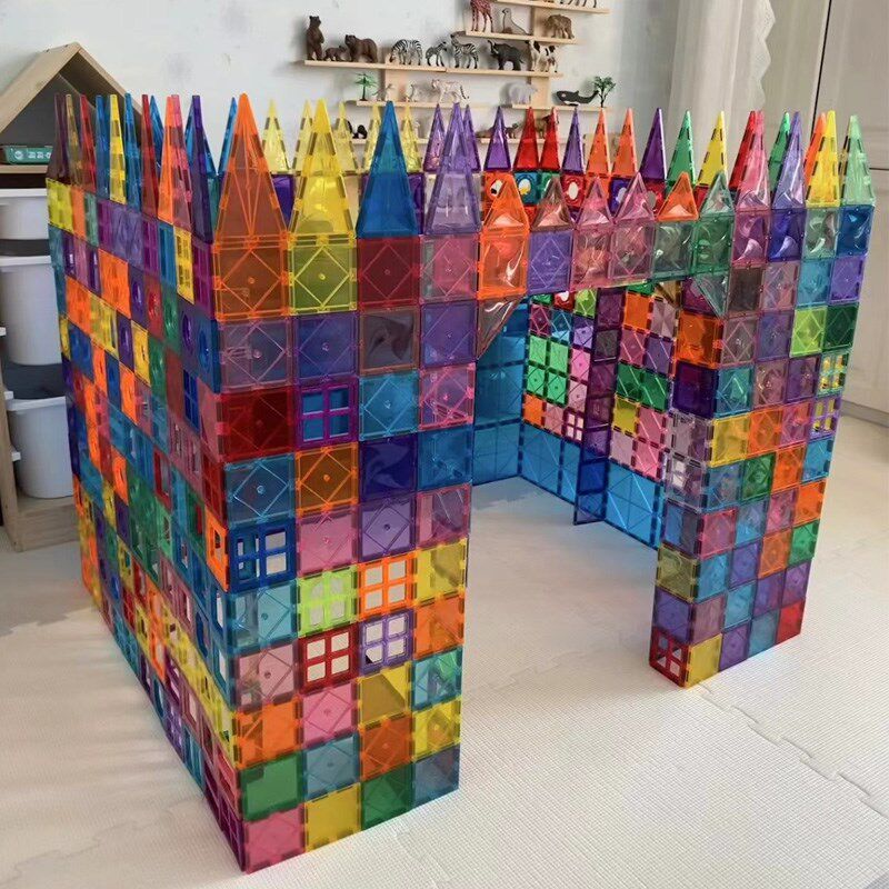 儿童磁力片彩窗积木宝宝男女孩拼图磁铁棒礼物玩具房子补充装动脑