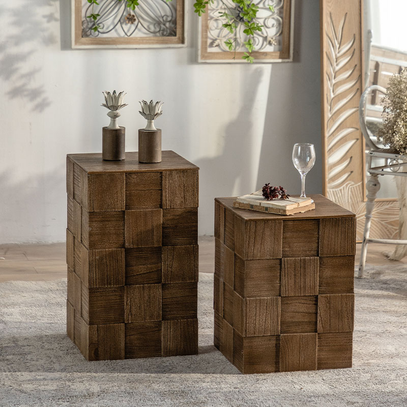 中古风覆古方形沙发边几卧室床y头柜创意木墩储物收纳茶几客厅边