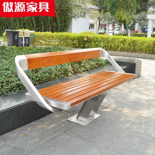 不锈钢公园椅长椅户外休闲靠背椅子创意长条木椅室外广场座椅定制