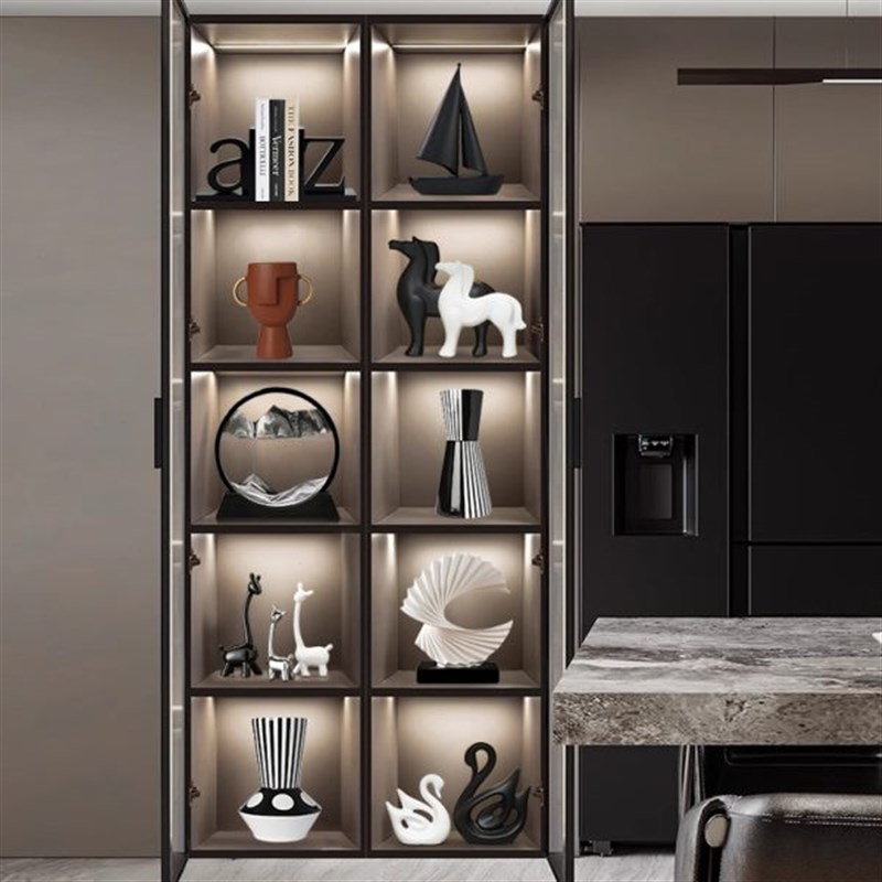 餐边柜酒柜装饰品摆件客厅电视柜高端玻璃展示柜装饰W大气创意家