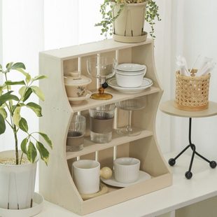 中古收纳架咖啡角杯子架咖啡杯展示架木质三层杯架复古风格 置物架