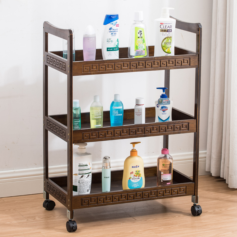 美容小推车置物架l美容院专用工具车竹制实木三层美发美甲店储物