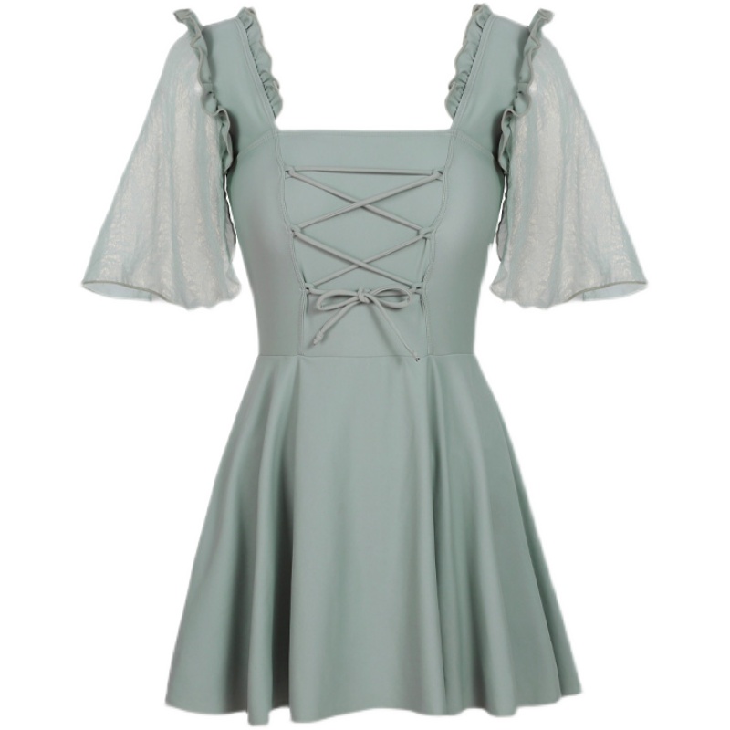 树熊少女 新款显瘦大童方领连体裙式温泉学生保守度假Y游泳衣平角