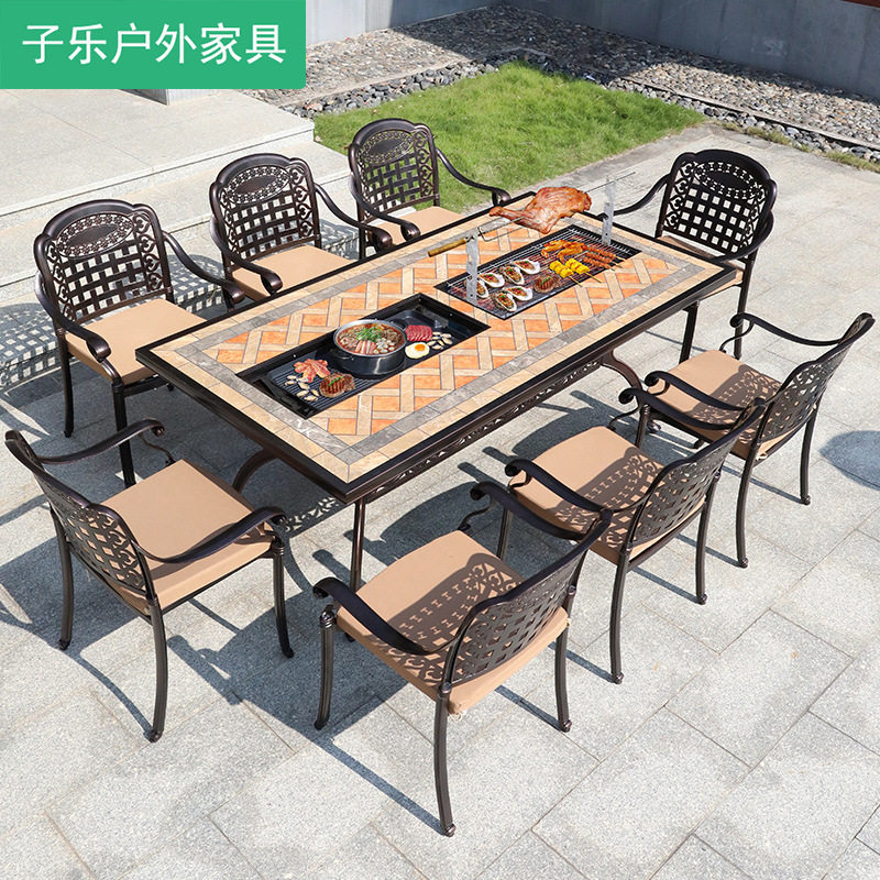 户外烧烤桌椅露台天室外休闲餐桌庭院阳台别墅铸铝烧烤炉桌子,住宅家具,户外烧烤桌,淘宝优惠券,粉丝福利购,淘宝优惠卷