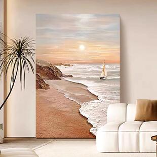 大芬村手绘油画客厅沙发背景装饰画海上日出肌理画床头挂画