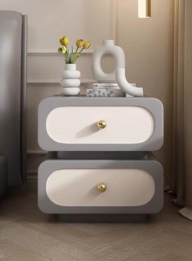 轻奢实木床头柜简约现代法式奶油风储物柜黑色皮质床边柜收纳z-20