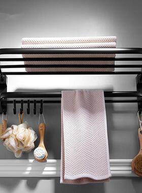 枪灰色毛巾架免打孔卫生间浴巾架加厚折叠置物架厕所太空铝收纳架