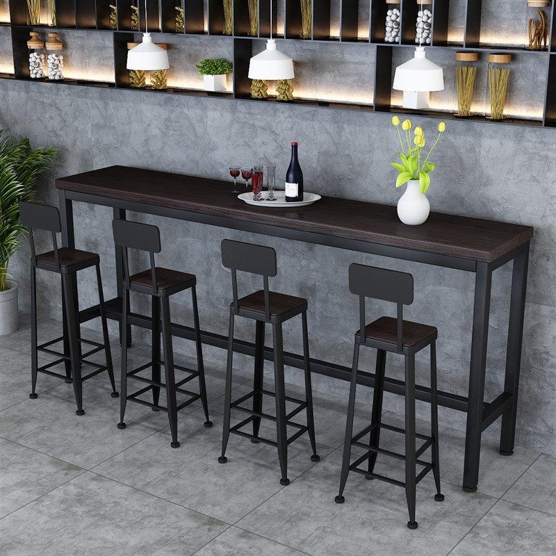 复古做旧实木吧台桌椅组合高脚桌阳台窄桌长条酒吧桌咖Z啡靠墙桌