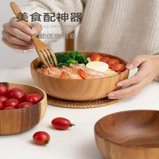 日式 儿童木头碗相思木碗木质泡面米饭碗大号汤面碗勺家用饭馆餐具