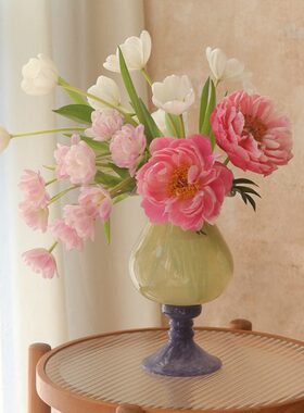 中古风琉璃花瓶插花装饰摆件电视柜玄关家居简约复古紫色芬顿花器