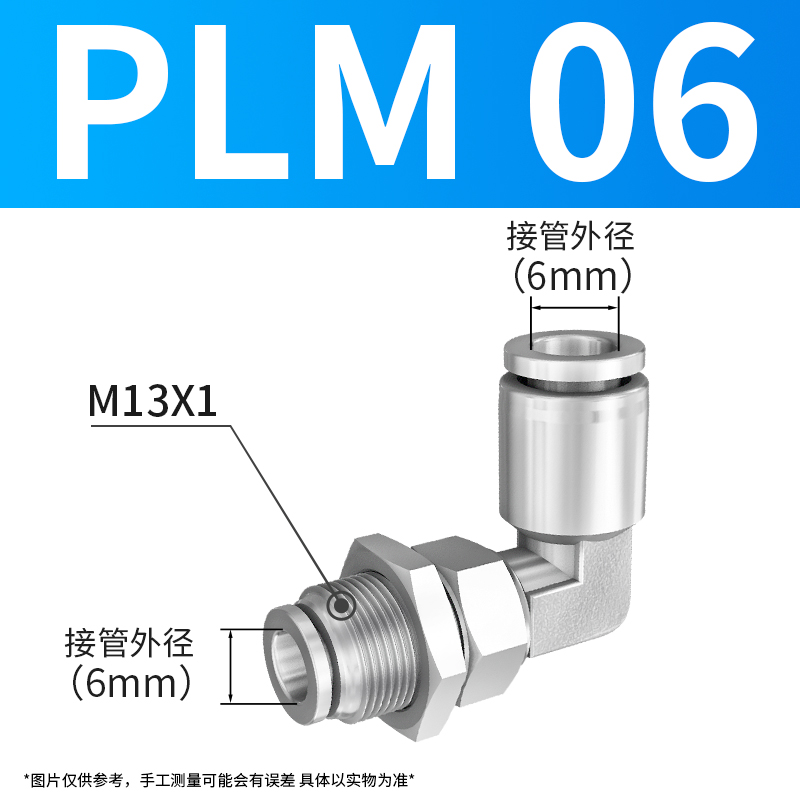 304不锈钢直角弯通穿n板快插接头L型弯头PLM6/8/10/12隔板快速接