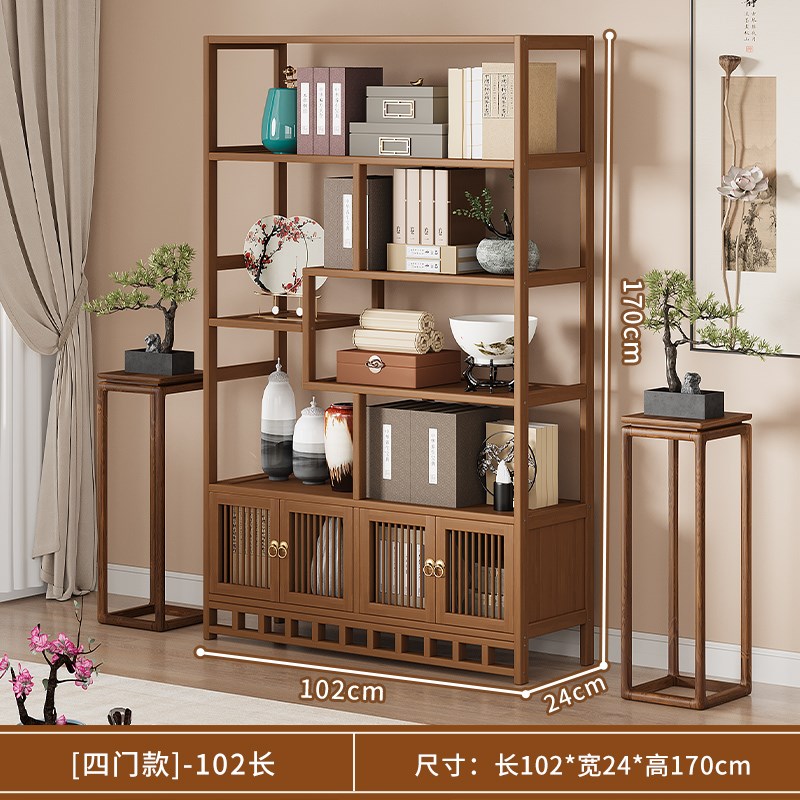 新中式博古架客厅l靠墙一体多层茶叶茶具收纳柜楠竹多宝阁置物架