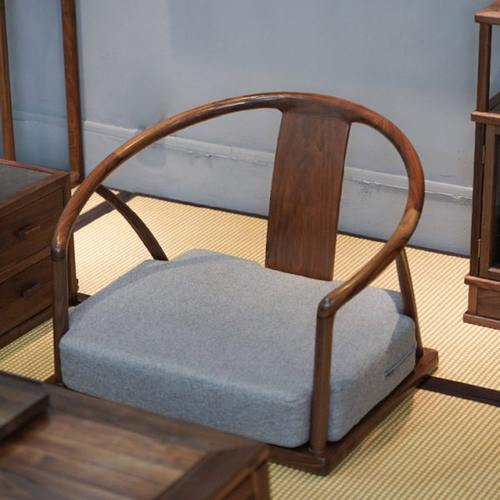 禅意新中式飘窗圈椅北美黑胡桃实木榫卯榻榻米席地靠背座椅茶椅