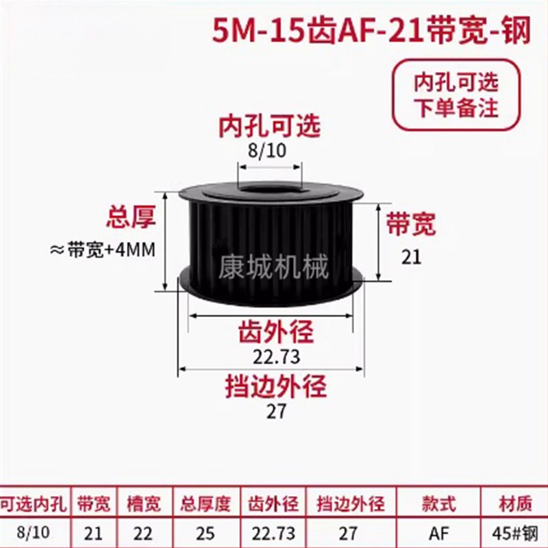 5M同步带轮d15齿20/24/25/30/35/40/45/50/80齿同步轮45钢AF双面