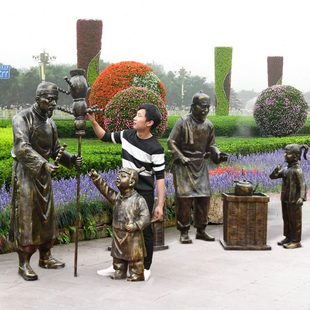 古代卖糖葫芦民俗文化雕塑卖货郎仿铜人物雕塑户外公园林景观摆件