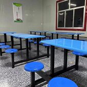 食堂小圆凳连体餐桌工地公司食堂4人6人8人不锈钢玻璃钢折叠餐桌