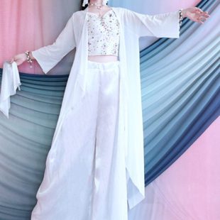 古典舞青蛇白蛇交叉领系带白色中国风舞纱衣飘逸女剧目舞蹈表演服