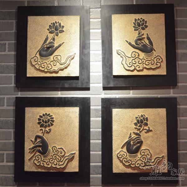 中式仿复古树脂壁挂件客厅家居无框画立体浮雕壁饰墙饰华手佛手禅